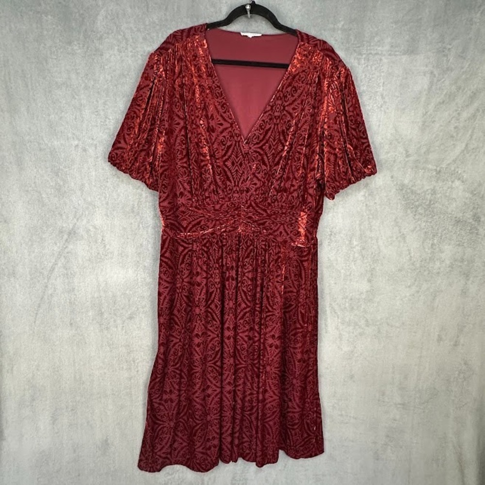 Baltic Born Dress Womens 3XL Maroon Burnout Velvet Paisley Maxi Holiday Wedding